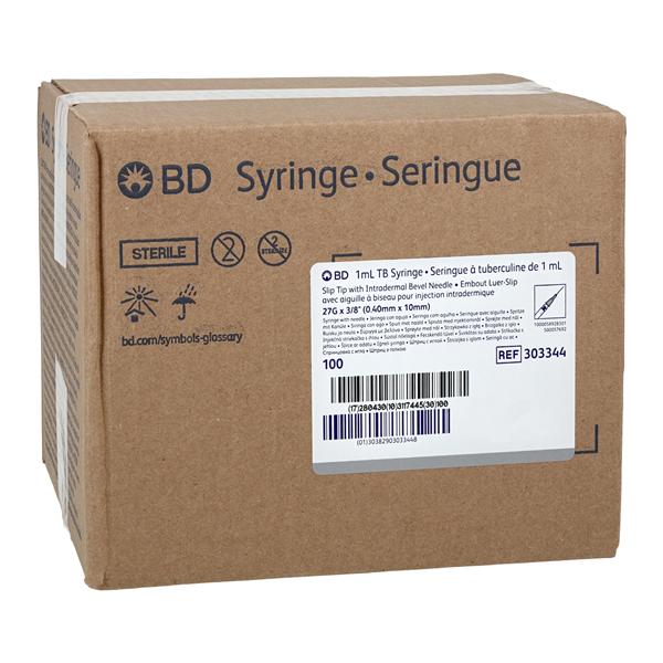 Tuberculin Needle/ Syringe 27gx3/8" 1cc Gray Luer Slip Tip Cnvntnl LDS 100/Bx