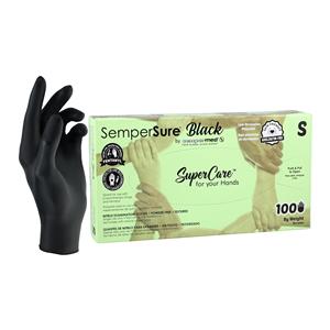 SemperSure Nitrile Exam Gloves Small Black Non-Sterile 100/Bx, 10 BX/CA