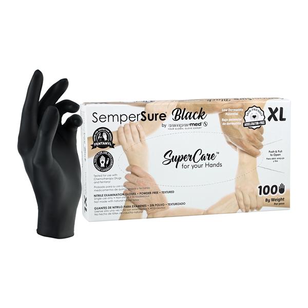 SemperSure Nitrile Exam Gloves X-Large Black Non-Sterile