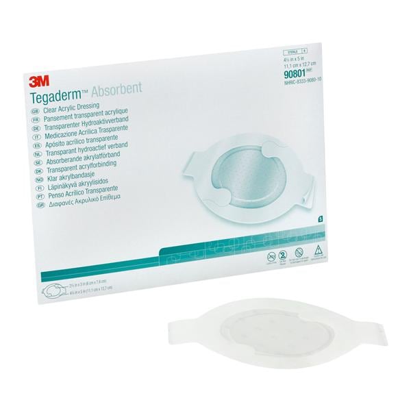 Tegaderm Acrylic Transparent Dressing 4-3/8x5" Sterile Oval Adhs Trans Abs LF, 4 BX/CA