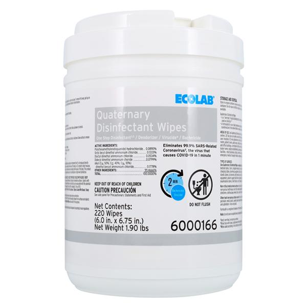 EcoLab Disposable Disinfectant Wipes 6x6.75" Canister 220/Cn