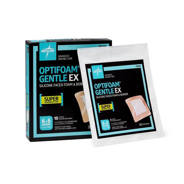 Optifoam Gentle EX Foam Border Dressing 6x6" 5 Layer Sterile Adhesive Spr Abs LF