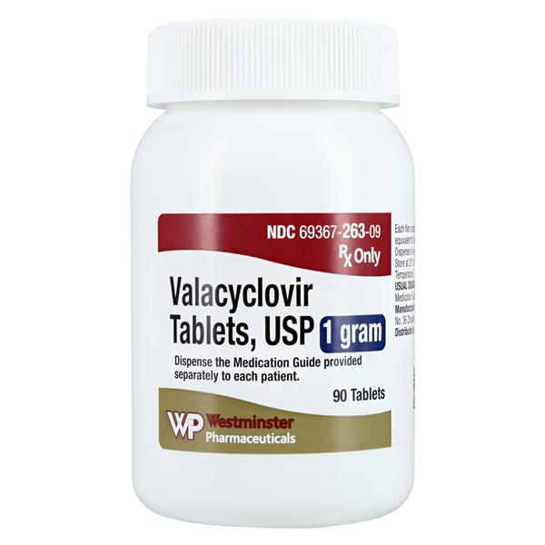 Valacyclovir HCl Tablets 1gm Bottle 90/Bottle Each