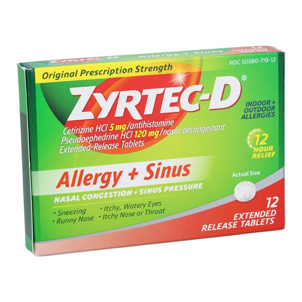 Zyrtec-D Allergy/Sinus Tablets 12/Bx, 24 BX/CA