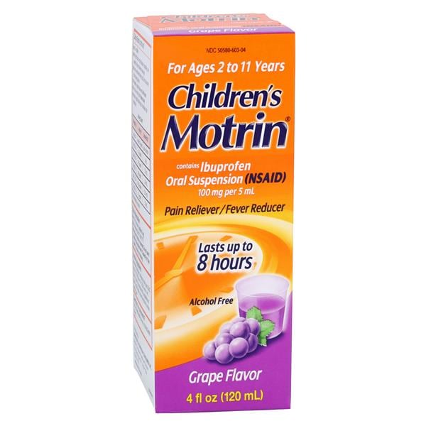 Motrin Chld 2-11 Pn Rlvr/Fvr Rdcr Oral Susp AlcFr 100/5mL Grp 4oz Bottle 3/Pk, 12 IP/CA