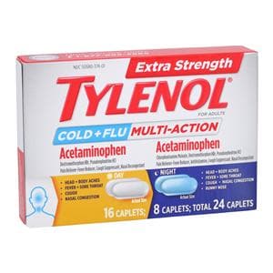 Tylenol Extra Strength Cold & Flu Caplets 500/15/60mg Blister Pack 3Bx/Pk, 8 IP/CA