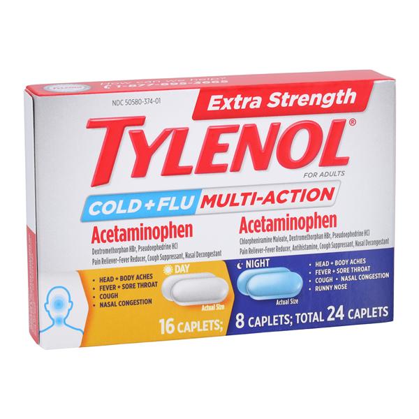 Tylenol Extra Strength Cold & Flu Caplets 500/15/60mg Blister Pack 3Bx/Pk, 8 IP/CA