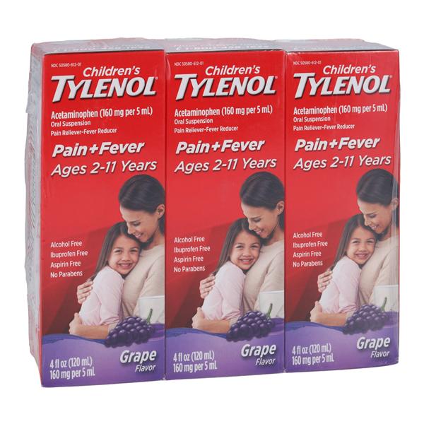 Tylenol Chld 2-11 Pn Rlvr/Fvr Rdcr Oral Susp 160mg/5mL Grp 3/Pk 12Pk/Ca 3/Pk, 12 IP/CA
