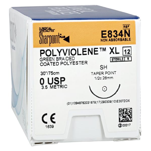 Sharpoint Suture 0 30" Polyester _ 12/Bx