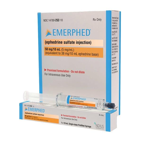 Ephedrine Sulfate Injection 5mg/mL Prefilled Syringe 10mL 10/Package