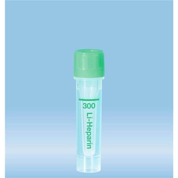 Microvette Capillary Tube Green Lithium Heparin 300uL Green Cap PP 1000/Ca