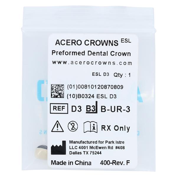 ACERO Crowns Size 3 Primary Upper Right Lateral 1/Bag Ea