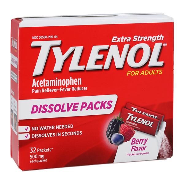 Tylenol Extra Strength Adult Dissolveable Powder 500mg Berry Packets 32/Bx