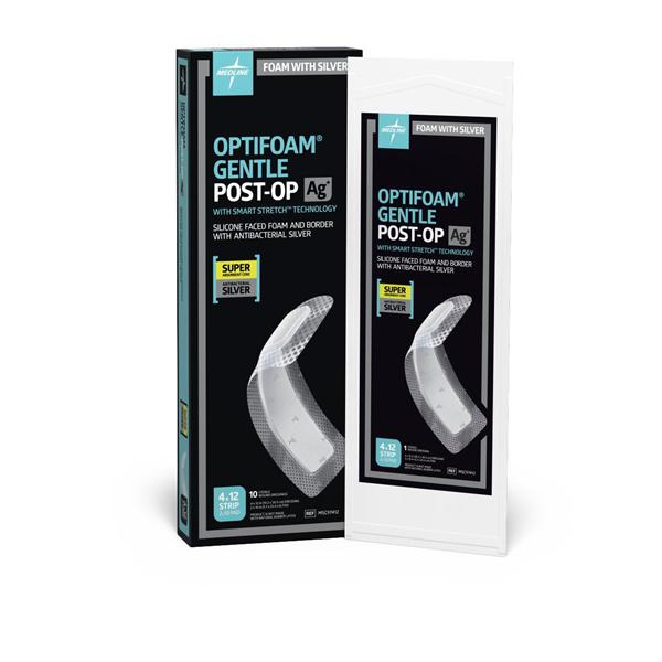 Optifoam Gentle AG+ Silver/Foam Post-Op Dressing 4x12" Sterile Adhs Spr Abs LF