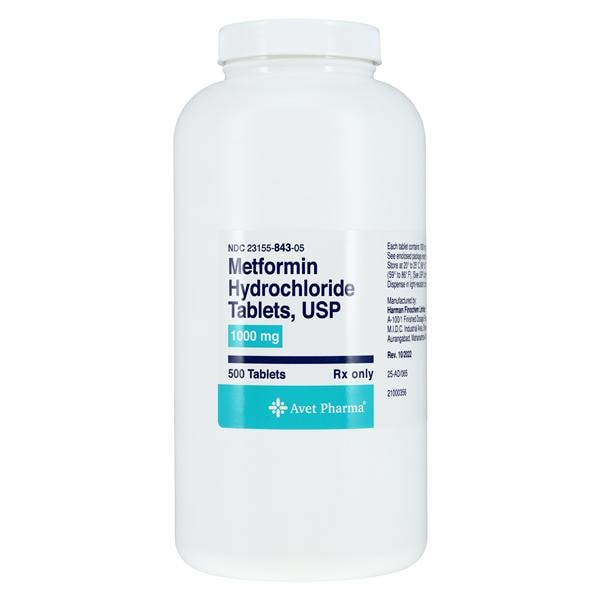 Metformin HCl Tablets 1000mg Bottle 500/Bottle Each
