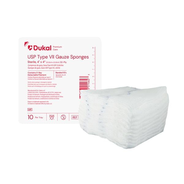 100% Woven Cotton Gauze Sponge 4x4" 32 Ply Sterile Sq X-Ray Detectable Typ 7 LF