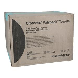Polyback Patient Towel 3 Ply Tissue / Poly 19 in x 13 in Aqua Disposable 500/CA