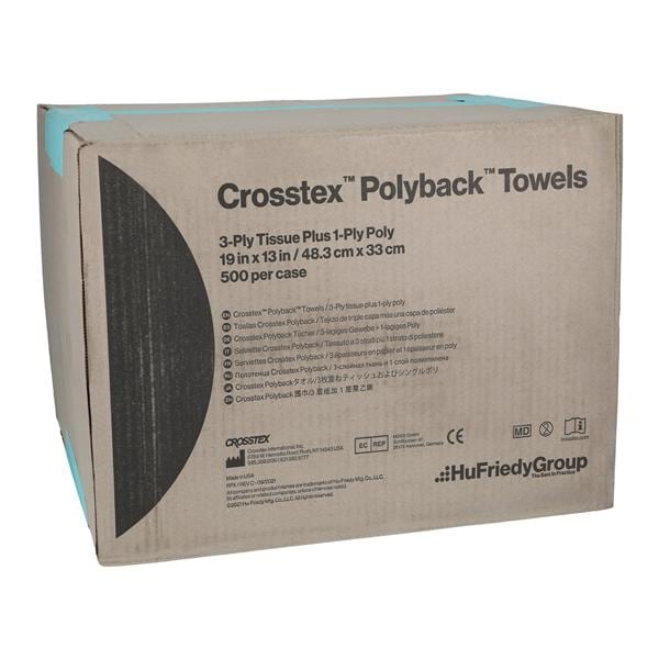 Polyback Patient Towel 3 Ply Tissue / Poly 19 in x 13 in Aqua Disposable 500/CA
