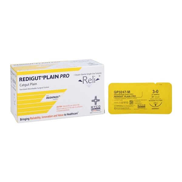Redigut Plain Pro Suture 3-0 30" Plain Gut YFS-1 Undyed 12/Bx
