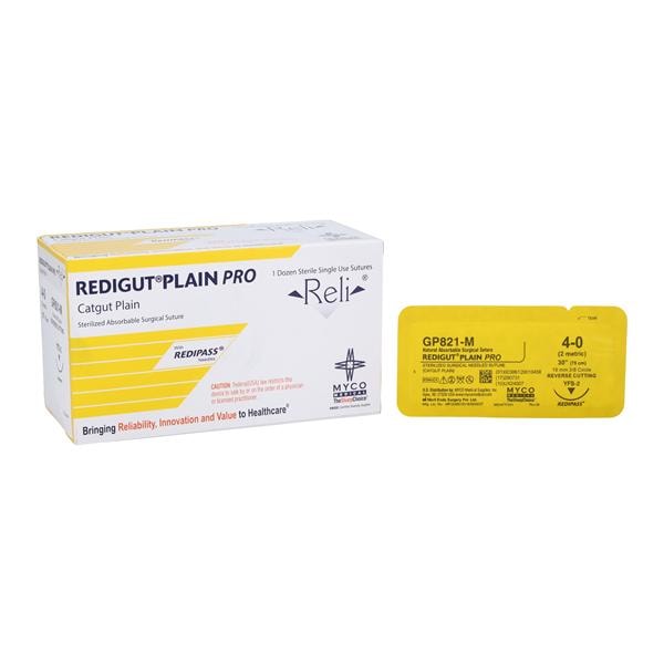 Redigut Plain Pro Suture 4-0 30" Plain Gut YFS-2 Natural 12/Bx