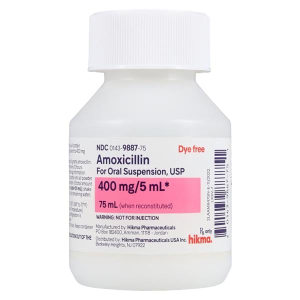 Amoxicillin Oral Suspension 400mg/5mL Bottle 75mL