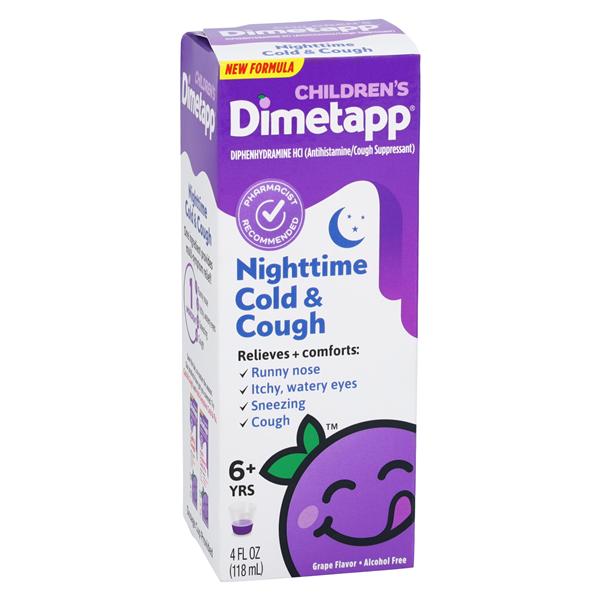 Dimetapp Chld 6+ Cgh/Cld Oral Liquid Alcohol Free 2mg/10mg Grape Bottle 4oz/Bt, 24 BT/CA