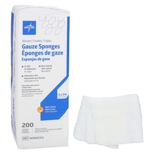 100% Cotton Woven Gauze Sponge 3x3" 12 Ply Non-Sterile Square LF