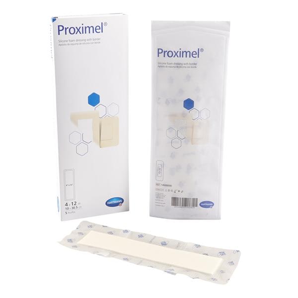 Proximel Silicone Foam Border Dressing 4x12" Sterile Rectangle Adhesive Wt/Tn