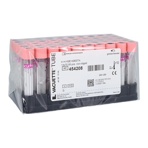 Vacuette Venous Blood Collection Tube Pink/ Black K2EDTA 4mL 1200/Ca