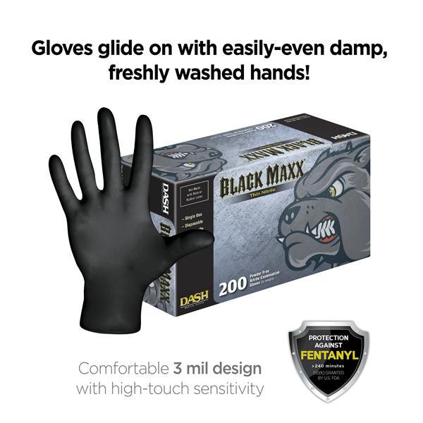 Black Maxx Thin Nitrile Exam Gloves X-Small Black Non-Sterile 200/Bx, 10 BX/CA