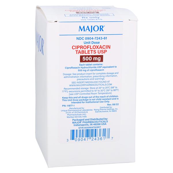 Ciprofloxacin HCl Tablets 500mg Pack 10x10/Package Each