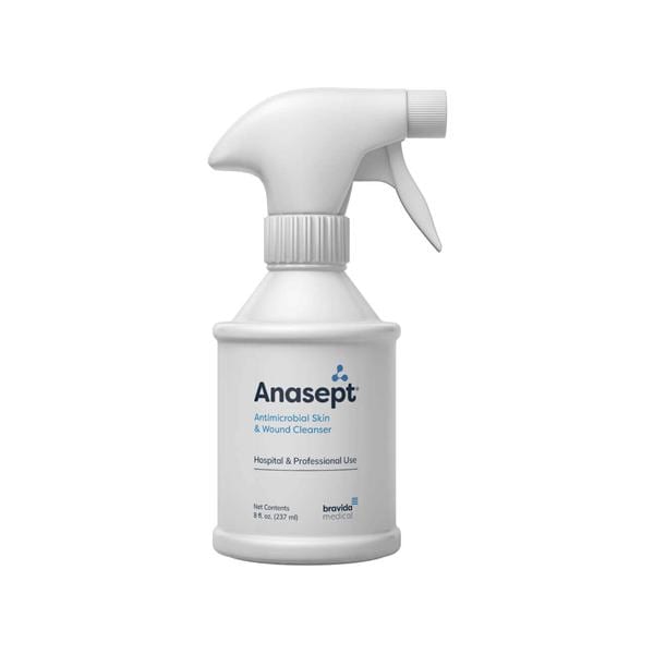Anasept Wound Cleanser 8oz NaOCI/NaCI/H2O NS Clr Btl/Antmcrbl Disposable 12/Ca
