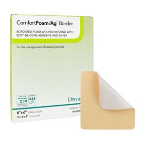 ComfortFoam/Ag Foam Border Dressing 6x6" Sterile Sq Slcn Adh Slf Adh Wht/Tn LF