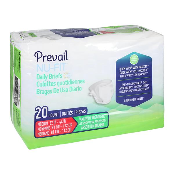 Prevail NU-FIT Incontinence Brief Unisex 32-44" Maximum White 80/Ca