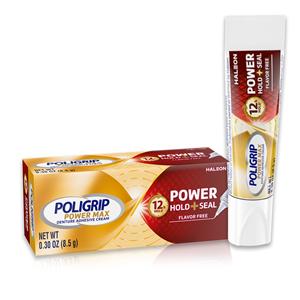 Poligrip Power Max Denture Adhesive Cream Zinc Free 0.3oz Unflavored Tube 48/Ca