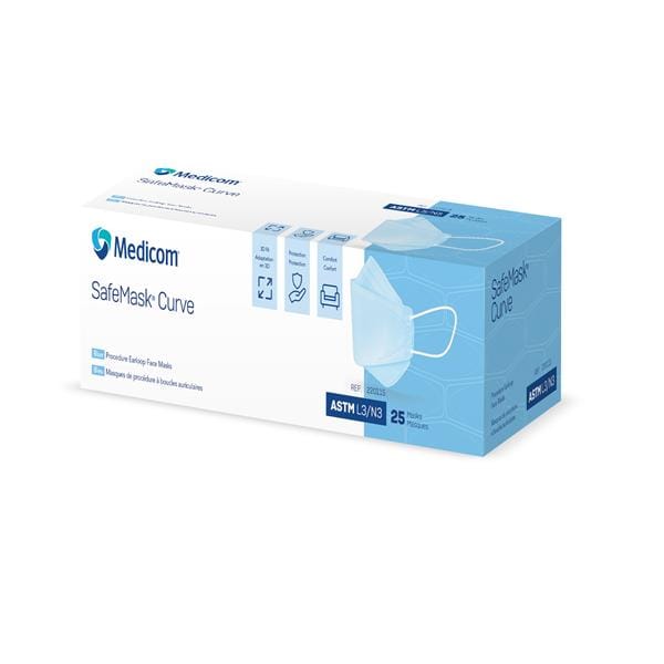 SafeMask Curve Mask ASTM Level 3 Blue 25/Bx