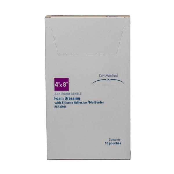 ZeniFOAM Gentle PU Fm Non-Border Dressing 4x8 Strl Rect NAdh Slcn Adh Tn Abs