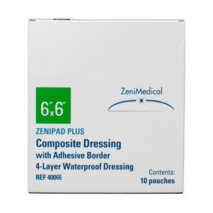 ZeniPAD Plus Composite Wound Dressing 6x6" 4Lyr Strl Sq NAdh Adh Brdr Wht Abs