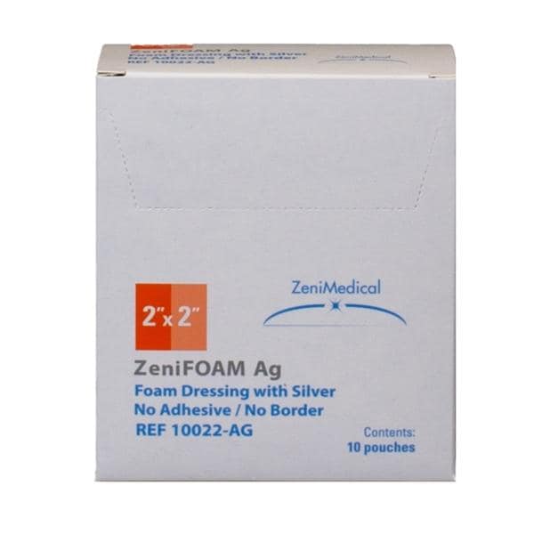 ZeniFOAM Ag Polyurethane Foam Non-Border Dressing 2x2" Sterile Sq NAdhs NAdh Tn