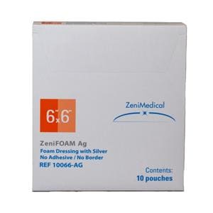 ZeniFOAM Ag Polyurethane Foam Non-Border Dressing 6x6" Sterile Sq NAdh NAdh Tn
