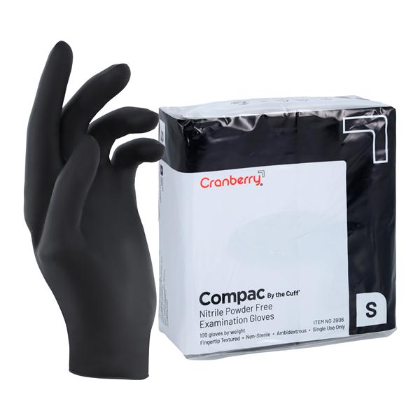 Compac By the Cuff Nitrile Exam Gloves Small Black Non-Sterile 100/Bg, 20 BG/CA