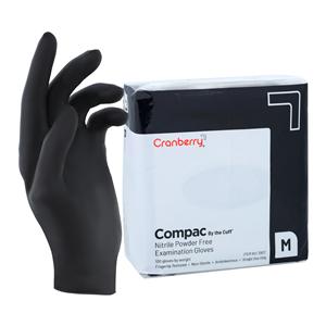 Compac By the Cuff Nitrile Exam Gloves Medium Black Non-Sterile 100/Bg, 20 BG/CA