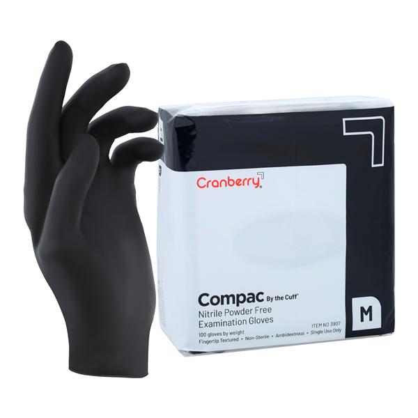 Compac By the Cuff Nitrile Exam Gloves Medium Black Non-Sterile 100/Bg, 20 BG/CA