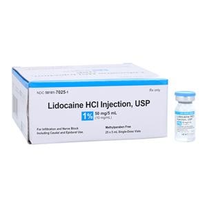 Lidocaine HCl Injection 1% SDV 5mL 25/Package