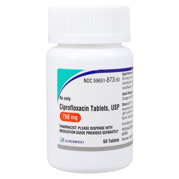 Ciprofloxacin HCl Tablets 750mg Bottle 50/Bottle Each