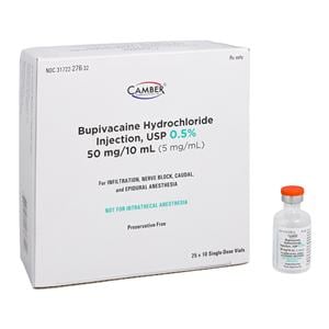 Bupivacaine HCl Injection 0.5% Preservative Free SDV 10mL 25/Package