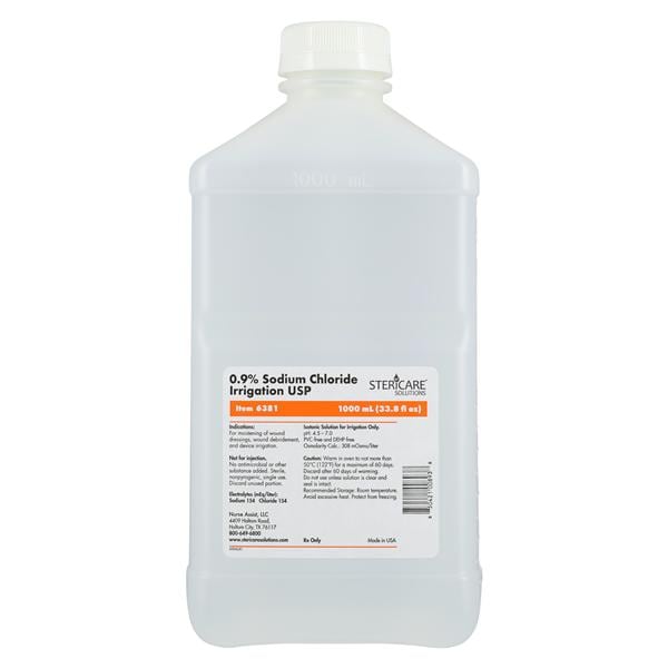 IV Solution Irrigation Solution 0.9% Sodium Chloride 1000mL Bottle 6/Ca