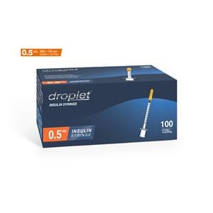 Droplet Insulin Syringe/Needle 30gx12.7mm 0.5mL Protective Cap LDS 100/Bx