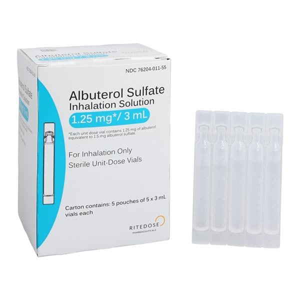 Albuterol Sulfate Inhalation Solution 1.25mg/3mL Vial 3mL 25/Package