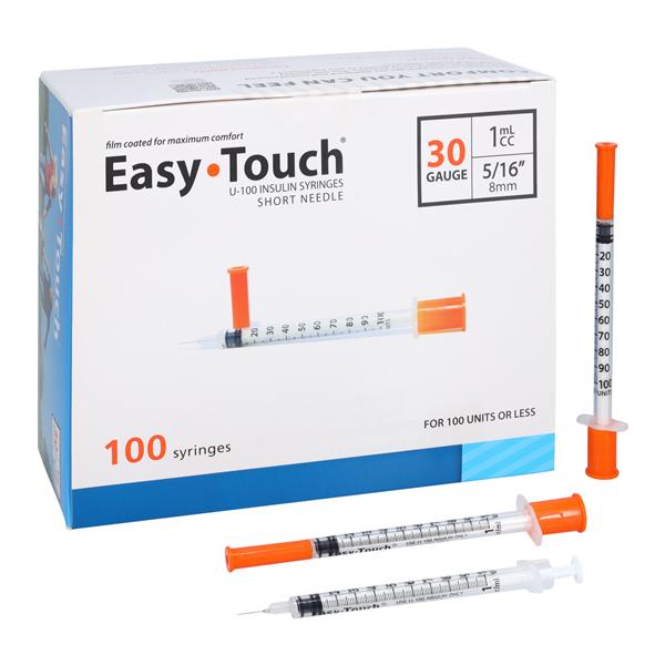 EasyTouch Insulin Syringe/Needle 30gx5/16" 1cc Blue Conventional LDS 100/Bx